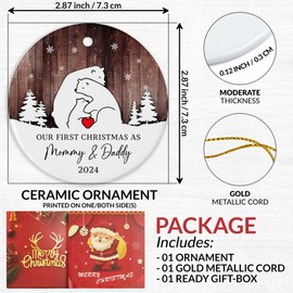 Our First Christmas As Mom & Dad Ornament 2024 - Christmas Ornament Gifts for Parents Gifts for New Mom Dad First Time Mom Dad New Parents Gifts - New Family Ceramic Ornament