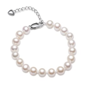 Pearl Bracelet for Women Ladies Wife Wedding Anniversary Bride Jewellery Gift Freshwater Cultured White Pearl with 925 Sterling Silver Extensible Clasp, Pearl Size:7-8mm, Mothers Day Gift for Mom