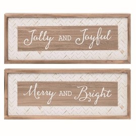 Transpac MDF Woven Holiday Decor Set of 2 - Multicolor Christmas Freestanding Tabletop Signs, 9.5" x 23.5" - Perfect for Home Decorations