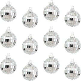 Sea Team 12-Pack Retro Disco Ball Ornaments, Christmas Tree Decorations, Miniature Baubles for Xmas Tree, Wreath, Garlands (40mm/1.57", Silver)