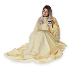 mikamax Snuggie - Fleece Blanket with Sleeves - Soft and Warm Blanket - Travel Blanket - Snugs Original - Beige