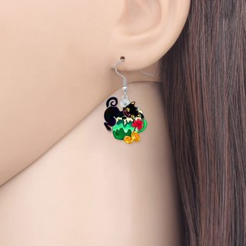 HUAGEO St. Patrick's Day Acrylic Green Gold Coin Pot Black Cat Earrings Dangle Cute Kitten Pets Jewellery Irish Gifts For Women Holiday Charms (Black)