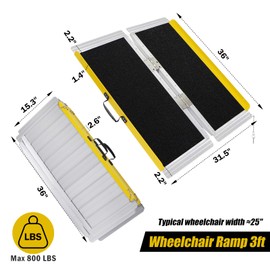 Portable Wheelchair Ramp 3FT, Foldable Door Ramps for Wheelchairs, 36" L x 31.5" W, Aluminum Ramp with Non-Slip Surface, Wheelchair Ramps for Home Steps, Stairs, Doorways, Curbs, 800LBS Capacity