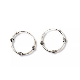 Boho Sterling Silver Bali Hoop 18 mm 3/4" Endless Oxidized Boho Tribal Earrings