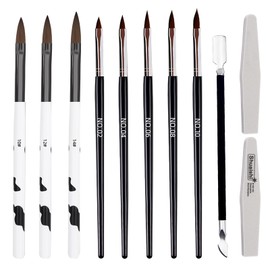 Acrylic Brushes for Nails, Nail Brushes for Acrylic Powder, Acrylic Nail Brush, Acrylic Nail Brush Set with 5 PCS Black Rod Pen, 2 Packs Sponge Scrub Block and 1 Piece Manicure Tools