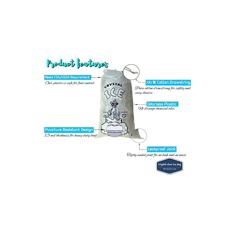 Crystal Clear Plastic Ice Bags with Cotton Draw String, 10