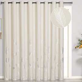 Estelar Textiler Cream Beige Curtain for Sliding Door 100W x 84L Inch Long Silver Palm Curtain Light Filtering Window Energy Saving Curtain for Living Room,8.3ft Wide x7ft Long, 1 Panel