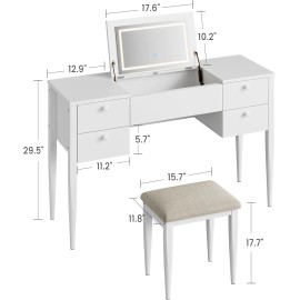 Makeup Vanity Dressing Table Desk w/ Stool Drawer Flip Top Mirror 3 Mode Light