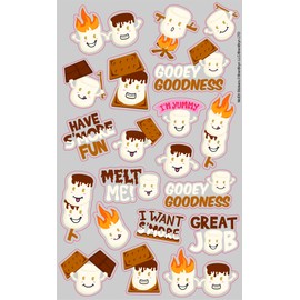 McEtt S'Mores Marshmallow Sticker Sheets - Cute Smores Stickers for Kids and Adults - 3 Sheet Pack (60 Pieces)