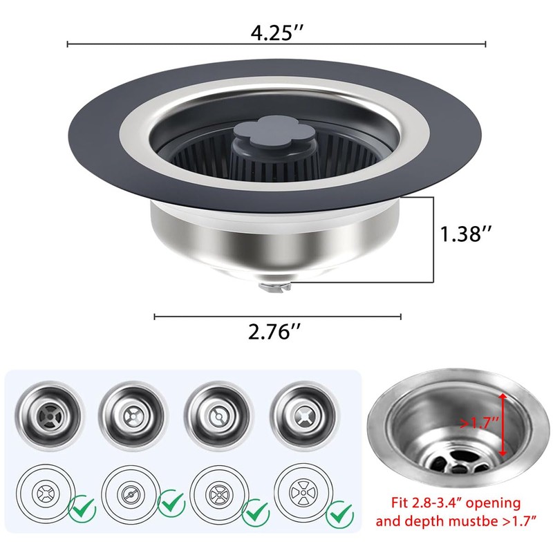 WSYLEN 3 in 1 Kitchen Sink Drain Strainer and Stopper
