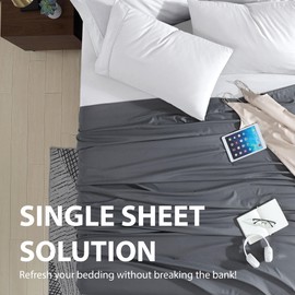 Cathay Home Hotel Luxury Wrinkle & Fade Resistant Double Brushed Ultra Soft Microfiber 1-Piece Single Flat Sheet - Gray, Queen (90" x 102")