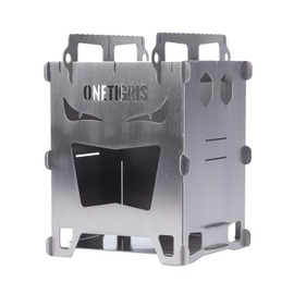 OneTigris Rocuboid Bush Box Titanium Foldable Hobo Stove Camping Stove with Storage Bag for Hiking, Picnic, BBQ (Titanium)