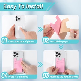 SHANSHUI Phone Wallet, Strong Adhesive Silicone Wallet Sleeve Pocket Stick on ID Credit Card Holder for All Smartphones - 5 Pack Black White Grey Pink Rose