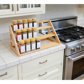 Rasydyn Bamboo Spice Rack: Large Spice Shelf for Kitchen Countertop Pantry Cabinet Organizer, Holds 24 Spice Jars