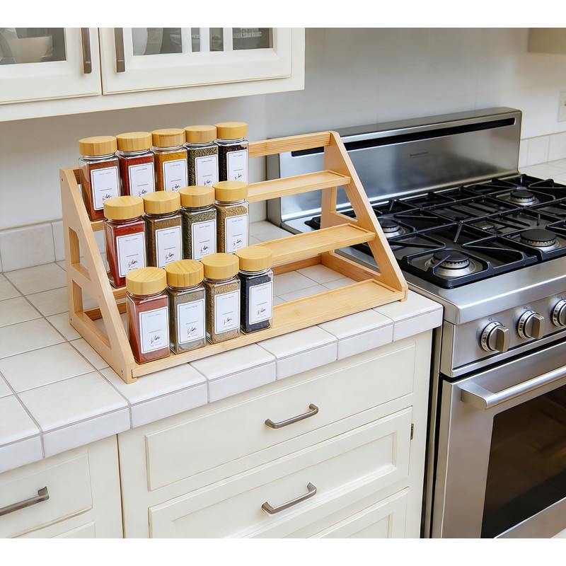 Rasydyn Bamboo Spice Rack: Large Spice Shelf for Kitchen Countertop