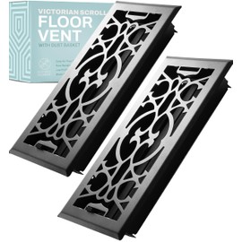 Home Intuition Victorian Floor Vent Cover 4X14 Inch Floor Register with Mesh Cover Trap Heat and Air Walkable Metal Floor Vent for HVAC Duct, Matte Black