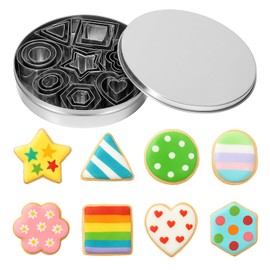24 Piece Mini Cookie Cutter Set with Box, Stainless Steel Cookie Cutter Set, Fruit Veggie Tiny Polymer Clay Cutters, Geometric Shapes Molds & Stamp, Round Star Triangle Flower Heart Oval Square