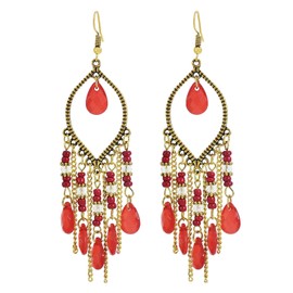 Red Bohemian Boho Chandelier Earrings for Women Long Tassel Dangle Drop Earrings Lightweight Vintage Ethnic Jewelry Gifts