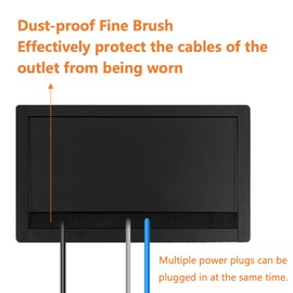 ZESHAN Brush Cable Cubby Connectivity Box Conference Table Power Box with Power Socket, USB and Type C Charger, Black