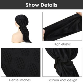 Adorila Pre Tied Head Scarves for Women, Stretch Turban Hats with Breathable, Soft Non Slip Headwraps for Keep Hair Style Cap, Sleep Hat (Black), Black, One Size
