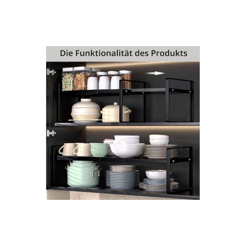 PORFOYO Extendable Cupboard Shelf, 31-55 cm, Kitchen Shelf, Kitchen Cabinet