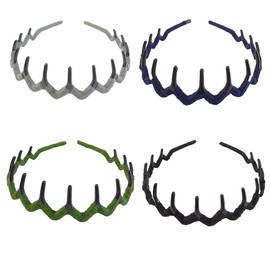 Meekest 4 Pack Comb Headbands for Women Head Bands for Women's Hair Wide Hairband Non slip Thin Headband with Teeth Hair Accessories - Black/Green/Blue/Grey