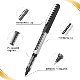 EYEYE 0.5mm Black Pens 12 Pack, Extra Fine Point Rollerball Pen Quick Dry, Liquid Ink Pens Fine Point Smooth Writing Pen for Journaling, Note Taking, Office, School Supplies