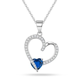 Heart Birthstone Necklace Gifts for Women Girls, S925 Sterling Silver Necklace Mothers Gifts Christmas Gifts Valentines Anniversary Birthday Jewelry Gifts for Women Mom Her Wife Grandma Girlfriend, Sterling Silver, Cubic Zirconia