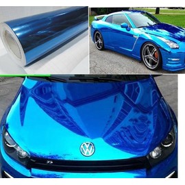 DIYAH High Gloss Blue Chrome Mirror Vinyl Car Wrap Sticker with Air Release Bubble Free Anti-Wrinkle (120" x 60" / 10FT x 5FT)