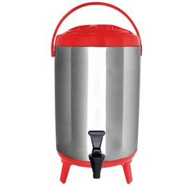 Vollum Stainless Steel Insulated Beverage Dispenser – Insulated Thermal Hot and Cold Coffee Carafe – 8 Liter Drink Dispenser with Spigot for Hot Water, Tea & Coffee, Cold Milk, Juice & More RED