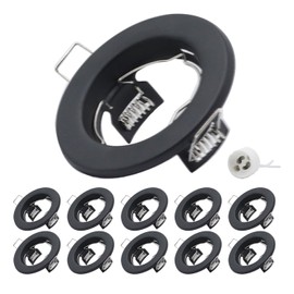 COOINJOY 10x Modern GU10 Downlights for Ceiling, Round Matt Black Metal Frame for Recessed Ceiling Lights, External Dimensions: 80mm, Cut-Out Hole Size:60-80 mm