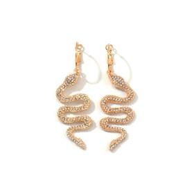 Punk Snake Serpent Long Drop Dangle Hoop Earrings for Women Vintage 14K Gold Silver Plated Rhinestone Beads Animal Earring Gothic Jewelry Gift-A gold