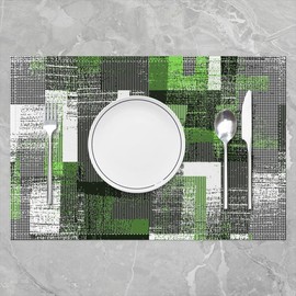 Geometric Placemats Set of 4,Green Grey Geometry Table Place Mats, Stripe Line Placemat for Kitchen Dining Table Indoor Outdoor,Modern Striped Art 30x45cm
