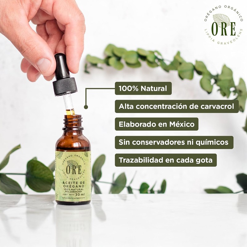 ORE Organic Oregano Oil Supplement, 100% Natural, 80% Carvacrol, Lippia