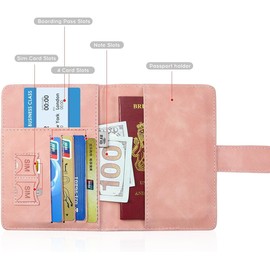 LISAPRO Funda para Pasaporte con Bloqueo RFID, Porta de Pasaporte de Cuero PU, Cartera para Pasaporte, con Etiqueta de Equipaje, Organizador de Documentos de Viaje, Cierre Magnético, Unisex (Rosa)