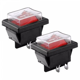 2x Kippschalter Wippschalter 4 polig Rot Schwarz ON/OFF 16A/250V Kunststoff push Button Switch Schalter mit wasserfesten Kappe | rot