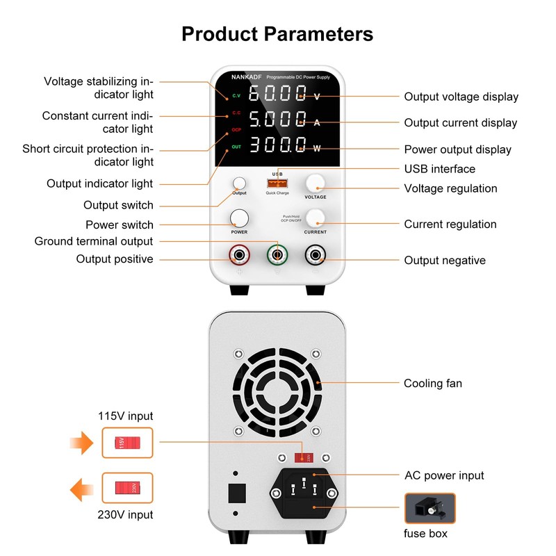 NANKADF DC Power Supply Variable, Bench Power Supply with Encoder