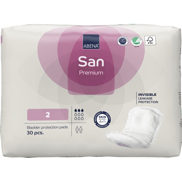 Abena San Premium Incontinence Pads for Men and Women, Breathable and Comfortable, Quick Absorption, Discreet and Effectively Shaped Incontinence Pads for Men/Women - Premium 2, 2500ml