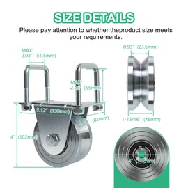 Heavy Duty 4" V-Groove Slide Gate Wheel Kit,3000lbs Capacity, Dual Bearing Bolted External Mount Bracket Cradle Solid Steel for Inverted V-Shape Sliding Rolling Track Gates (1 Pack)