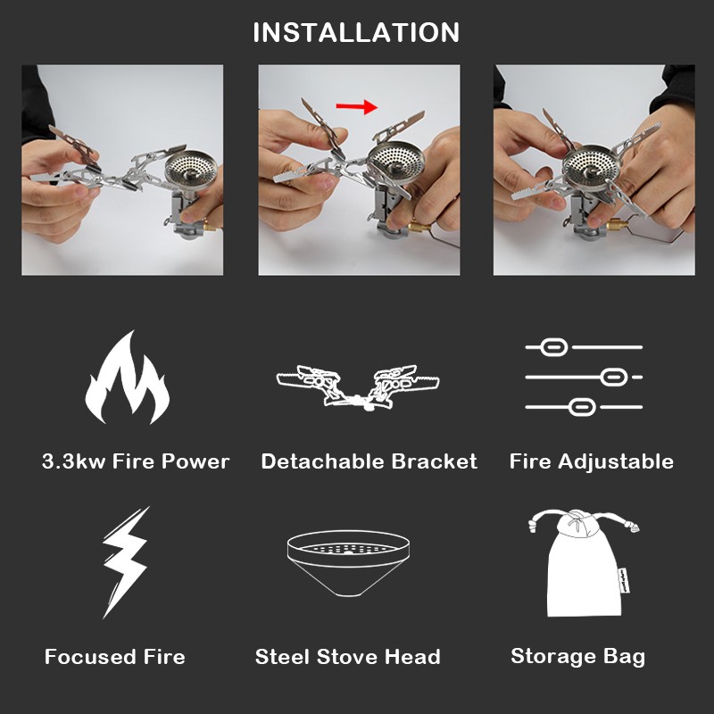 3300W Camping Stove High Efficient Backpacking Stove Camping Split Gas