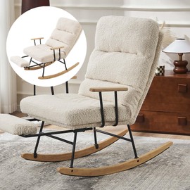 MWrouqfur Modern Rocking Chair with Foot Rest,Teddy Nursing Chair with Adjustable Back,Indoor Gliding Chair with Arm for Nursery,Living Room,Bedroom (Beige)