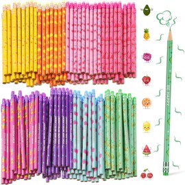 Leinuosen 300 Pcs Scented Pencils for Kids Inspirational H Pencils with Erasers Cylinder Colorful Fun Wood Pencils Motivational Graphite Pencils with Fruit Elements for School Office Students