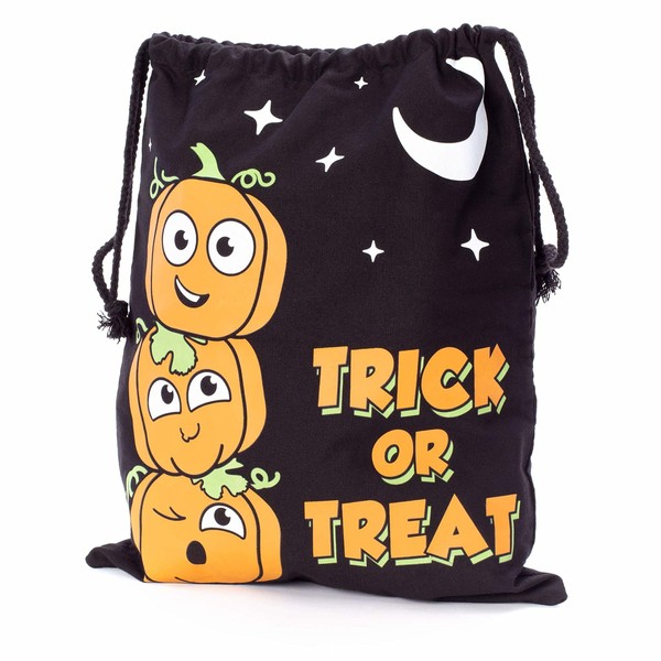 Halloween Trick or Treat Candy Bag | Washable Canvas Tote Bag | Drawstring Bag for Halloween Candy | Pumpkin