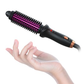 Mini Curling Iron Brush 1 Inch Barrel for Travel, Hair Curler Curling Wand with Extra Long Tourmaline Ceramic Barrel, Anti-Scald Brush Curling Iron for Short/Shoulder Hair