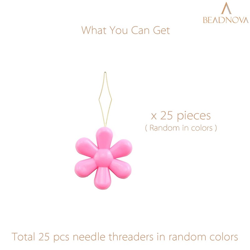 BEADNOVA Needle Threaders 25pcs Plastic Flower Head Sewing Needle Threader