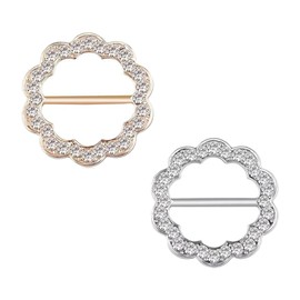 2Pcs Fashionable Rhinestones Scarf Clips Bright Shine Round T-Shirt Tie Clips Cubic Zirconia Scarf Buckle Metal Circle Clip for Women Girls