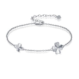 LWXIE Diamond Four Leaf Clover Bracelets for Women 925 Sterling Silver Clover Bracelet Lucky Jewelry Birthday Gifts for Wife Mom Girlfriend Daughter