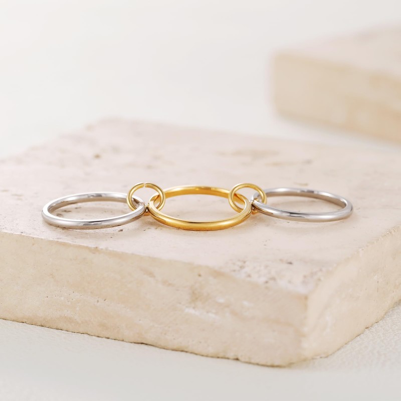 CHUQIU Gold/Silver Interlocked Rings For Women Dainty Stainless Steel Cubic