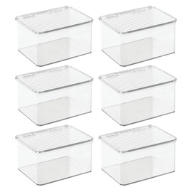 iDesign Plastic Stackable Hinged-Lid Pantry or Kitchen Storage Box - Set of 6 - Clear