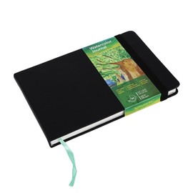 tumuarta Watercolour Sketchbook, 300 g, 25% Cotton, 14 x 21 cm, 24 Sheets, 48 Pages, Acid-Free, Watercolour Book, Mixed Media Watercolour Paper Pad, Ideal for Watercolour, Acrylic (Black, 21 x 14 cm)